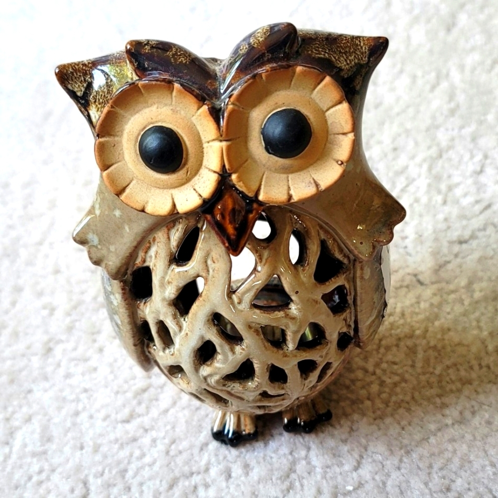 Ceramic Owl Lantern, Tealight Holder or  Decoration